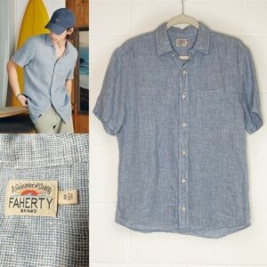 Faherty Palma Linen Short Sleeve Button Up Shirt In Blue Basketweave